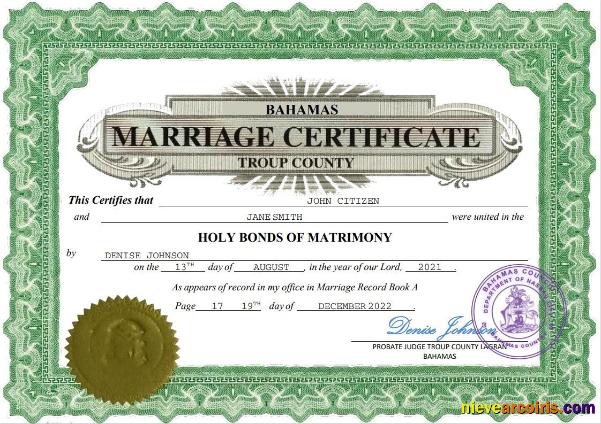 Bahamas marriage certificate
